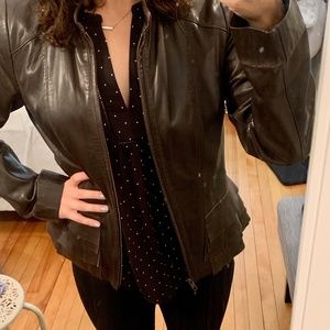 Brown Leather Ruffle Jacket